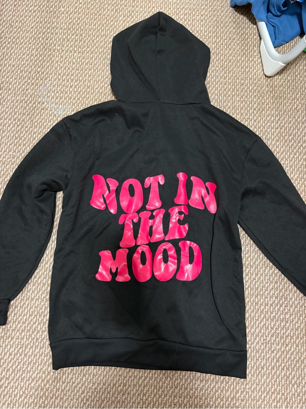 Black Hoodie with Pink "NOT IN THE MOOD" Graphic size S